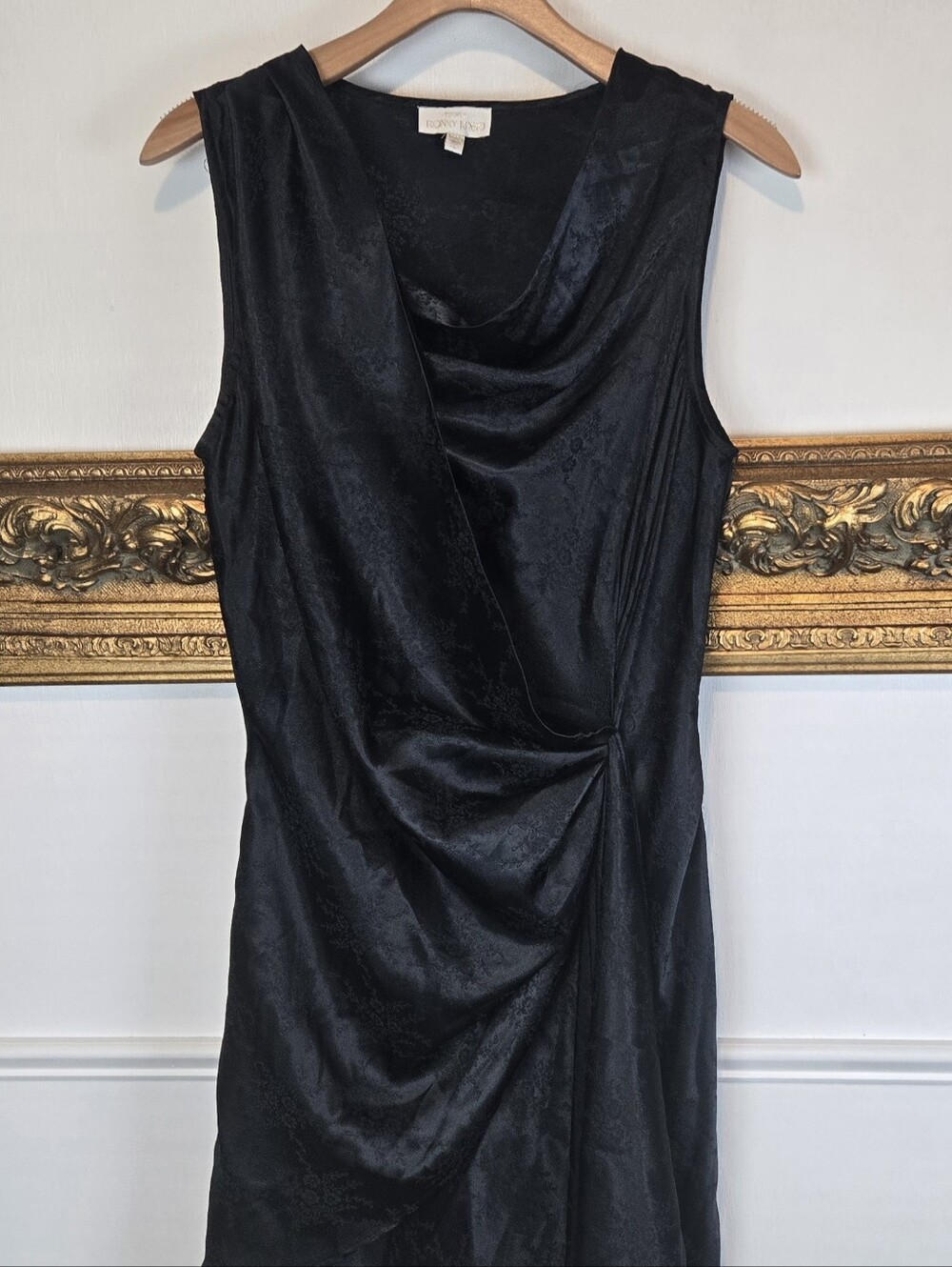 Torn By Ronny Kobo Black Draped Cascade Mini Dress Asymmetrical Ruffle Sz Large - Picture 3 of 9